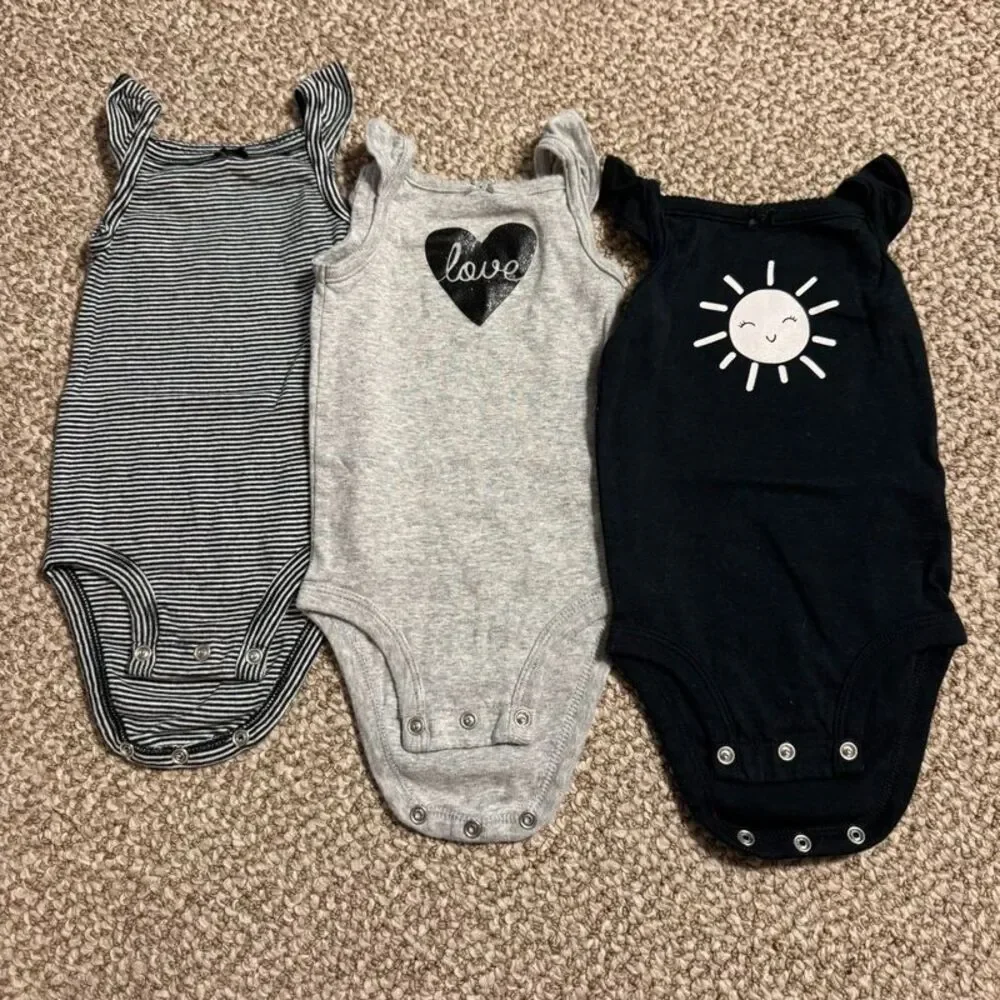 Lot of 3 Carter's Baby Girl Sleeveless Bodysuits Heart Sun 6 Months
